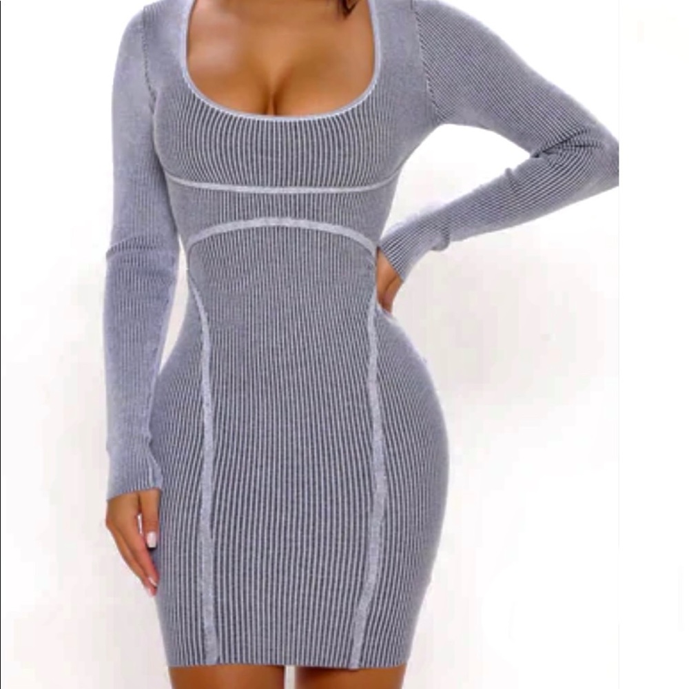 FASHION NOVA Grey Long Sleeve Mini Dress - Brand New